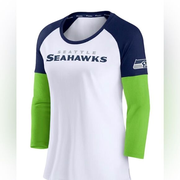 Seattle Seahawks Fanatics Branded Women's Raglan 3/4-Sleeve T-Shirt NWOT - Picture 1 of 9